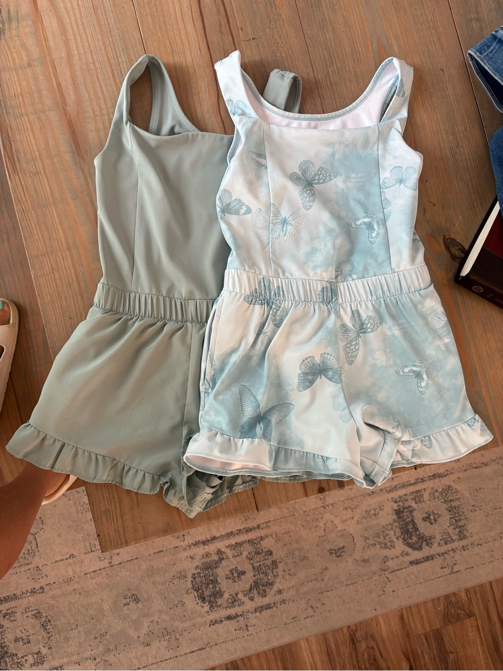 abercrombie kids Light Sage & Light Blue Butterfly Sleeveless Rompers set of 2